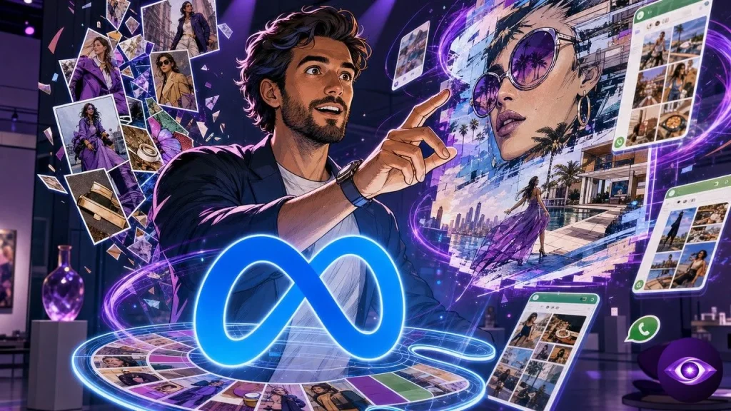 Muse Image de Meta génère une composition marketing avec référence Instagram et logo Meta bleu