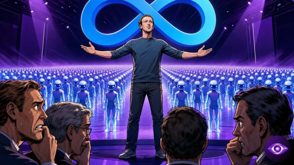 Agents IA personnels présentés par Zuckerberg sur scène devant une foule d'assistants lumineux