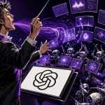 ChatGPT Voice as a conductor directing a swarm of floating screens and robotic agents