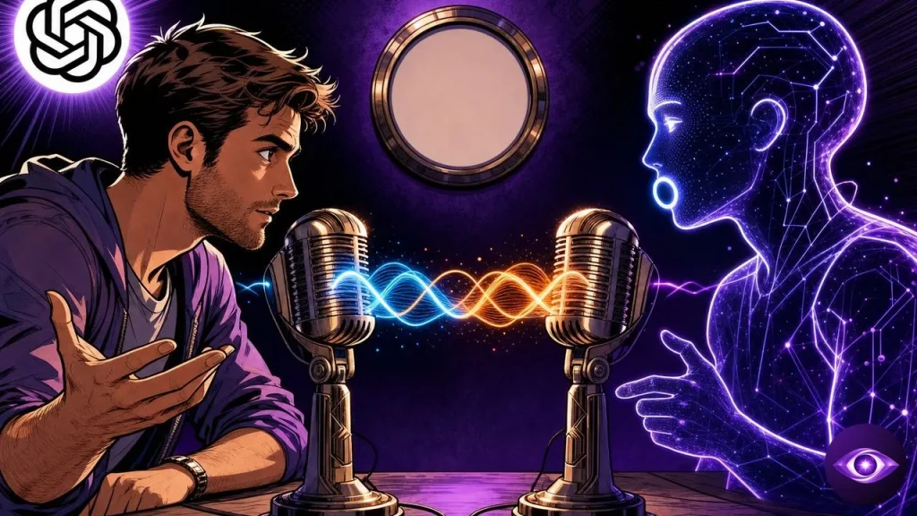 GPT-Live d'OpenAI dialogue à voix simultanée avec un utilisateur ChatGPT dans un studio épuré