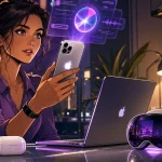 Siri iOS 27 reading an iPhone surrounded by Mac Apple Watch and Vision Pro on a desk