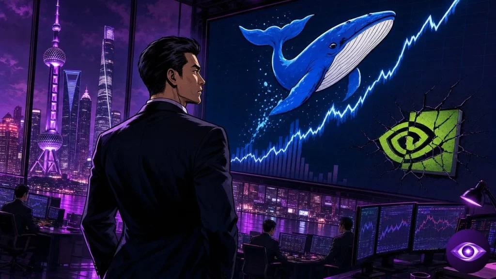 DeepSeek affiche sa valorisation record sur un écran boursier chinois entouré d'investisseurs concentrés