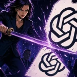 GPT-5.6 Luna price cut shown as an executive slicing a giant OpenAI price tag in half