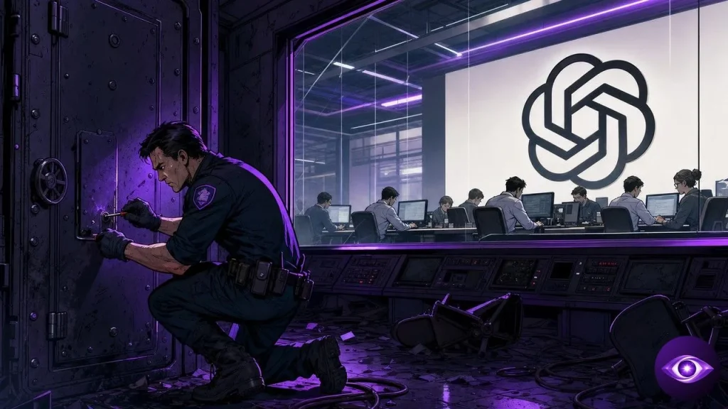 Catastrophic risk team control room at OpenAI shut down and sealed by a guard