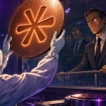 Anthropic AI chip etched into a giant silicon wafer as executives watch tensely behind glass