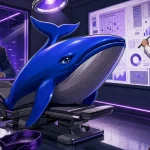 V4-Flash-Vision passe un examen de vue, baleine bleue DeepSeek face à un mur de graphiques