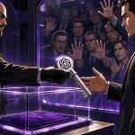 GPT-5.6 Cyber shown as a key handed over inside an armoured vault before a crowd of professionals