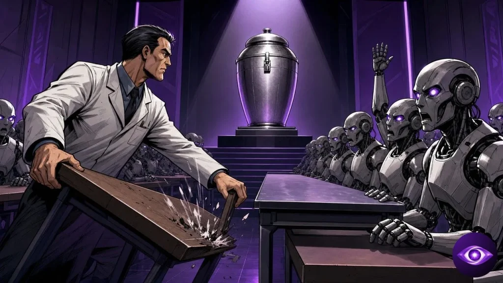 Artificial Analysis swaps the exam mid-session as robot candidates freeze in disbelief
