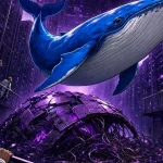 DeepSeek V4.1-Flash shown as a whale gliding through a canyon of server racks