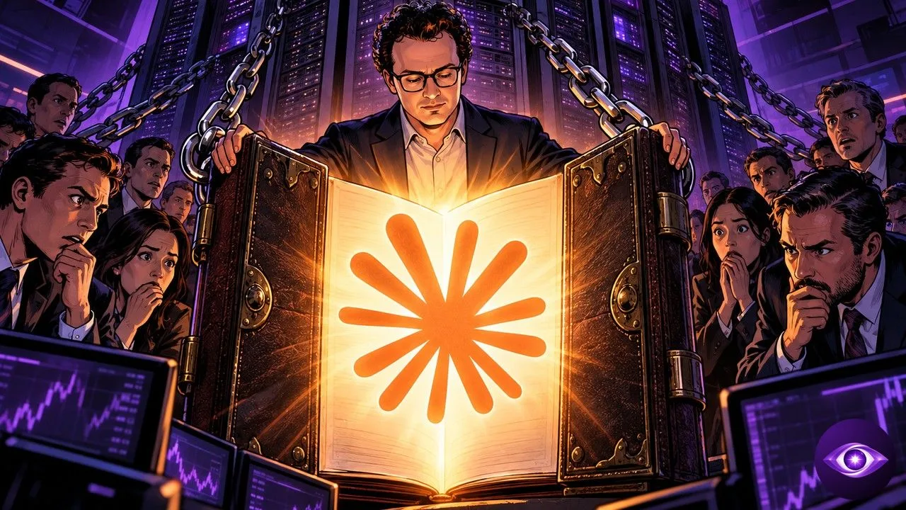 Anthropic prospectus opened like a vault by Dario Amodei before anxious traders
