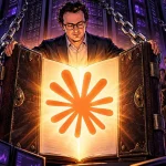 Prospectus d'Anthropic ouvert comme un coffre par Dario Amodei devant des traders inquiets